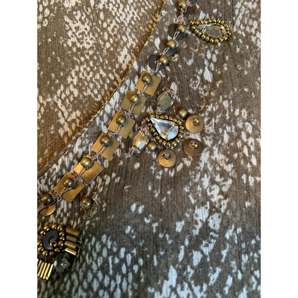 CHICO's | Printed Chiffon Split Neck Tunic Beaded Neck Chico's Sz 3 - Picture 4 of 11